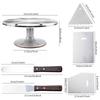 Aluminum Cake Decorating Turntable Set with Rotating Stand, Scraper, and Spatula
