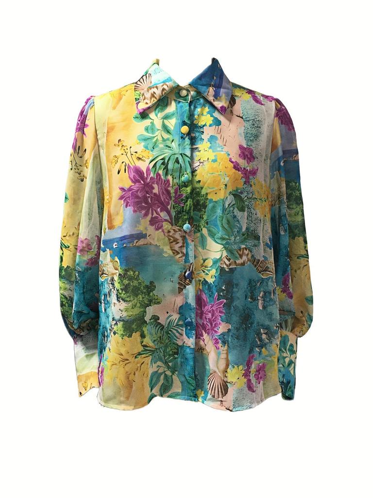 Elegant Semi-Transparant Shirt met revers & Lantaarnmouwen - Perfect voor Lente & Herfst