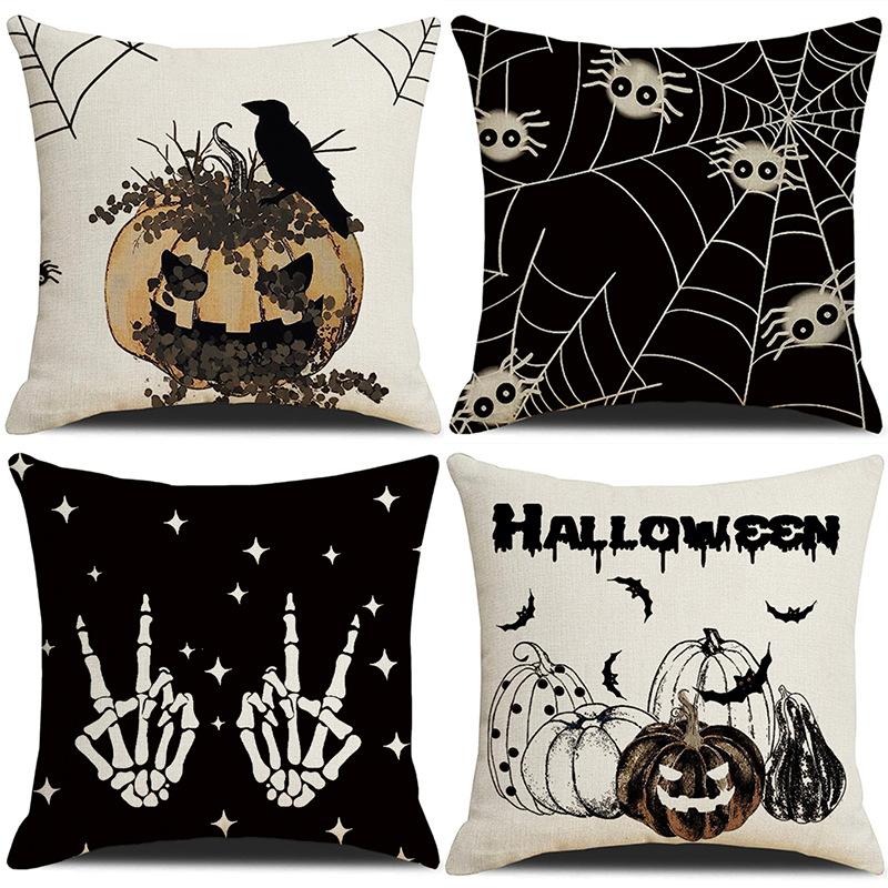 Black and White Letters Pumpkin Halloween Pillowcase Cartoon Spider Funny Ghost Festival Sofa Set Combination Pillowcase