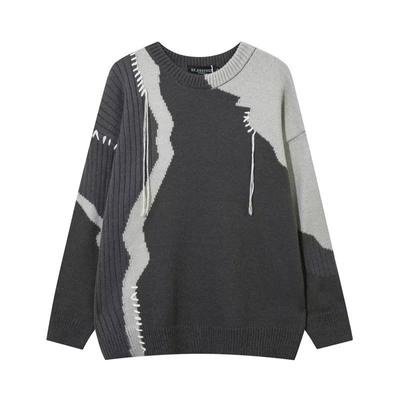 National Trend Irregular Autumn and Winter Trend Design Niche Contrasting Color Splicing Sweater Men's American Retro Trend Knitted Sweater