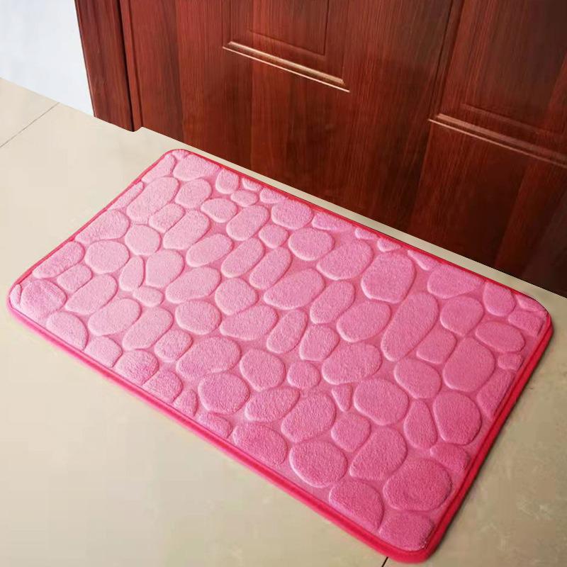 Pebble Print Non-Slip Coral Fleece Bathroom Rug and Toilet Mat Set