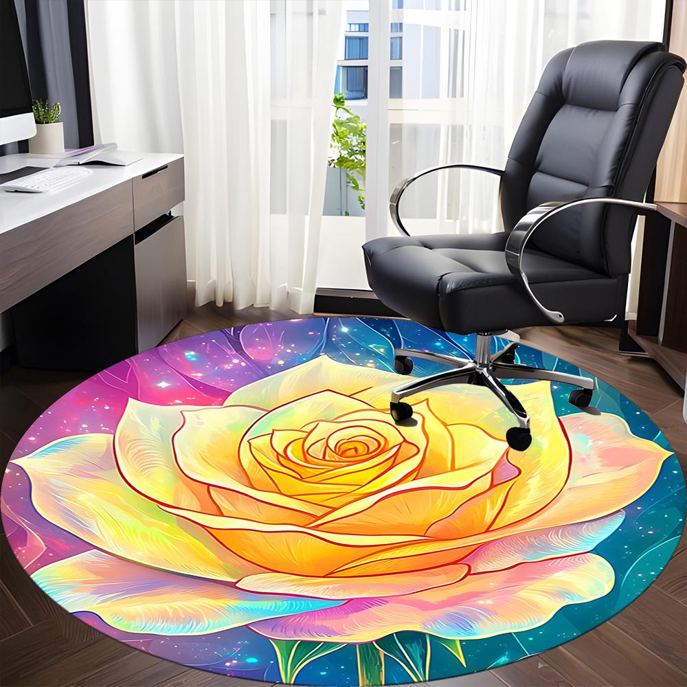 1pc Floral Fantasy Office Round Area Rug, Indoor Mat Suitable ForOffice, Under Office Chairs Bedroom Living Room Home Decor, Room Decot073