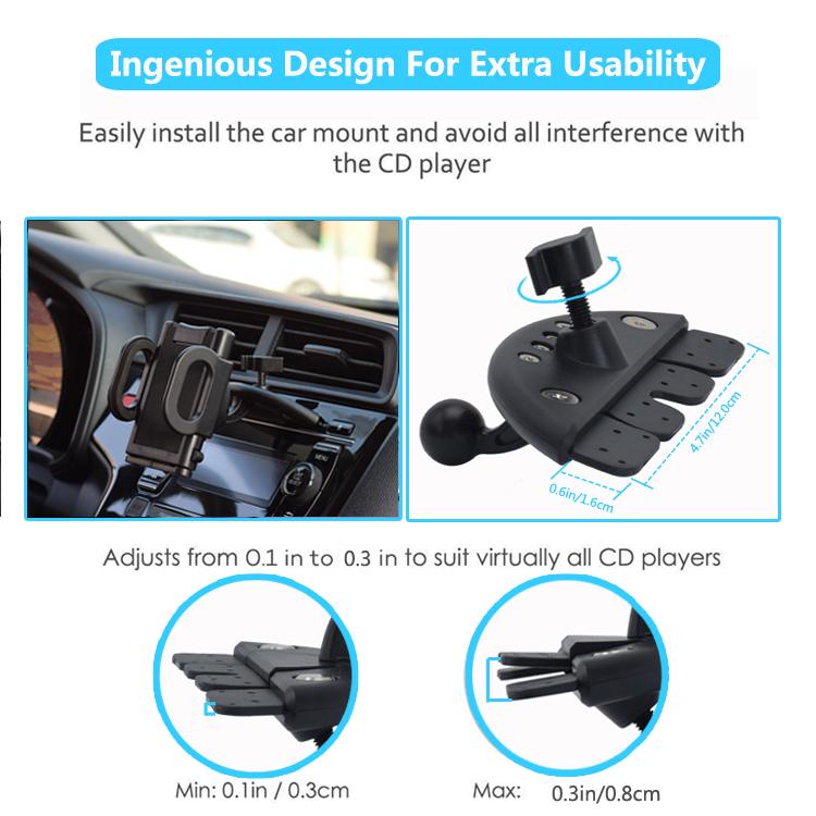 Amazon Hot Selling Adjustable Car Mobile Phone Stand CD Player Slot Mount for Car Cd Slot Phone Holder Stand