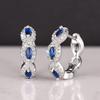 Marquise Blue Sapphire Huggie Earrings, Cubic Zirconia Paving Sapphire Women's Earrings, Luxury Jewelry Gifts