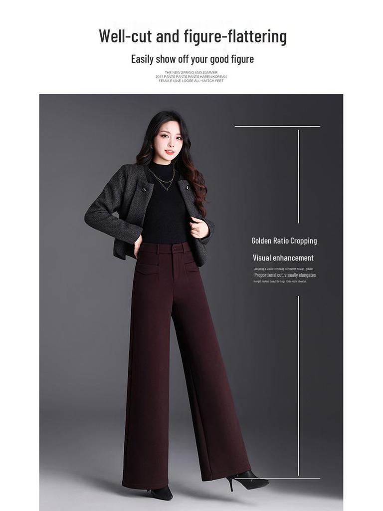 Women's High-Waisted Velvet Wool Wide-Leg Pants - Autumn/Winter 2026 Fashion - Loose, Straight-Leg Casual Versatile Trousers