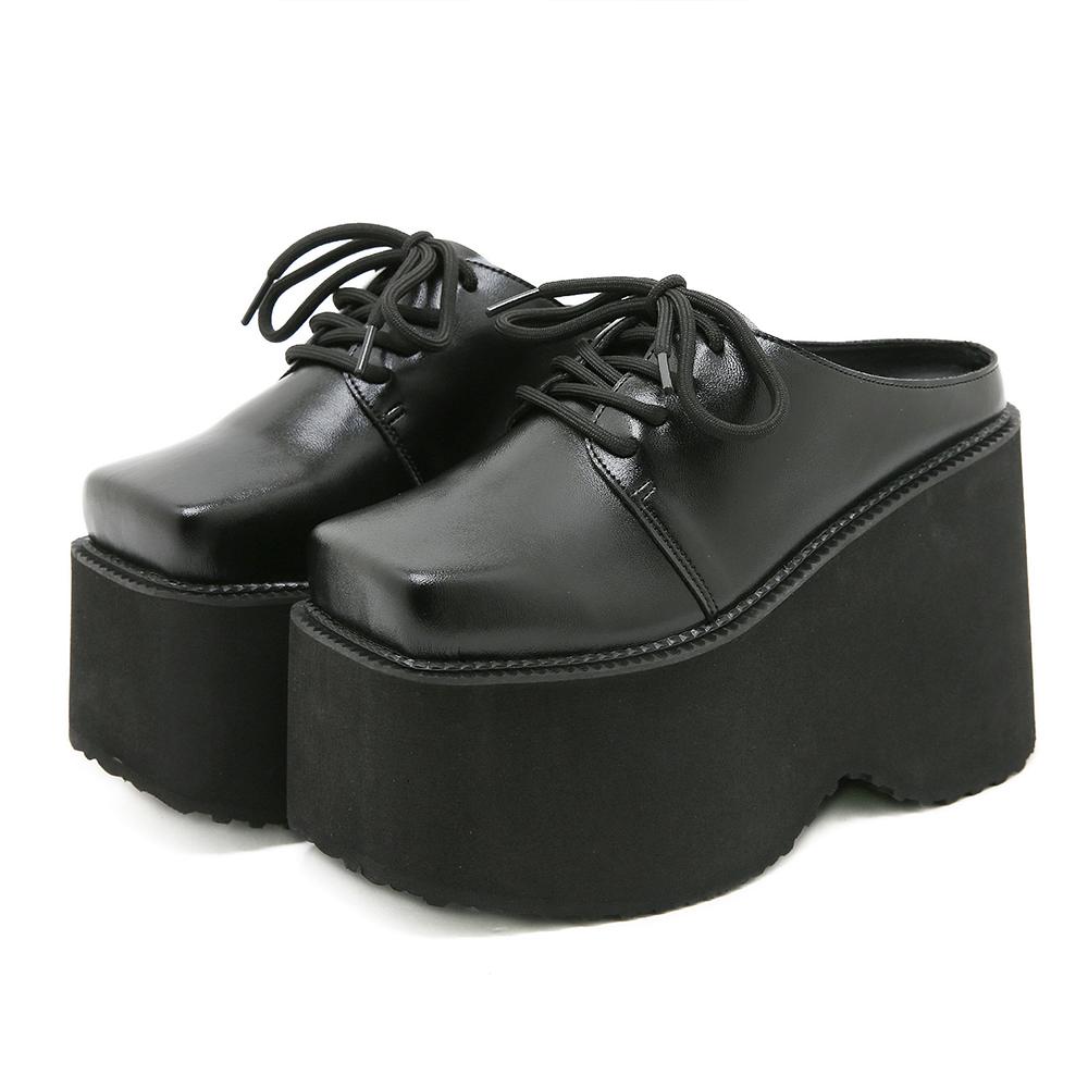 

Gdgydh Solid Black Platform Mules for Women Square Toe Oxfords with Non-Slip Rubber Sole Wedge Heels Chunky Shoes Slingback 35 чёрный