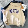Women's Hooded Long Sleeve Sweatshirt Loose Fit Lazy Style Boston Letter Print Pullover Hoodie Vintage Autumn Winter Warm Outerwear