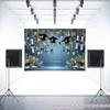 2D Graduation Photography Backdrop Blue Gold Cap and Scroll Party Background