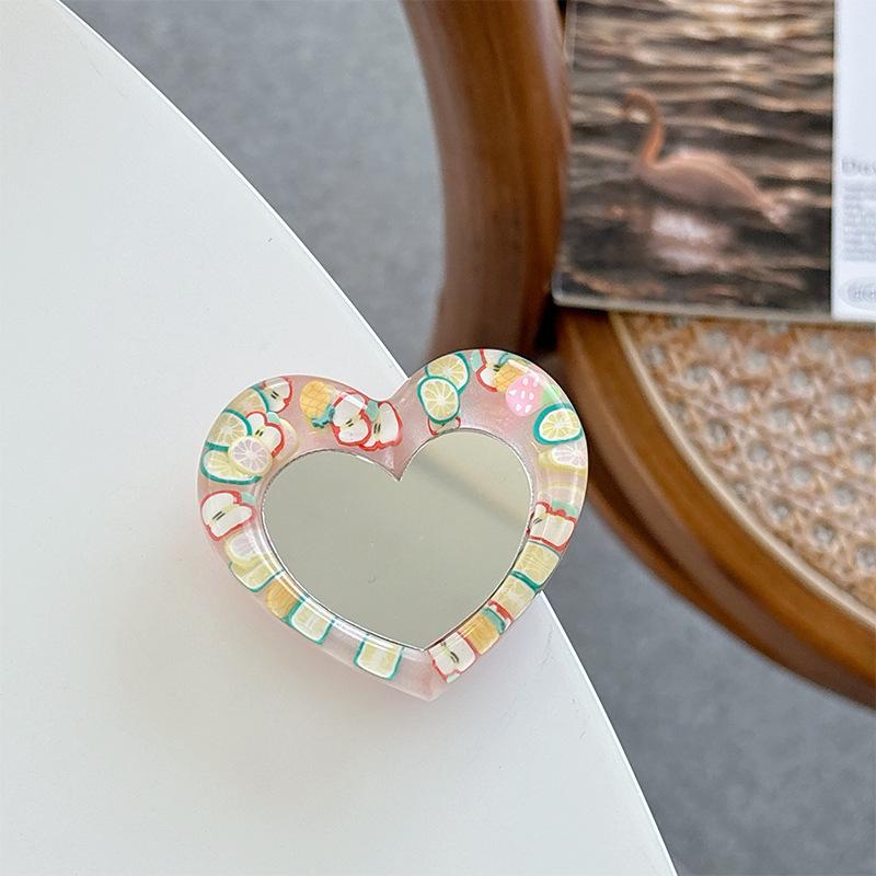 Heart Glitter Mirror Mobile Phone Airbag Bracket Wind Telescopic Paste Creative Ring Desktop Support Frame