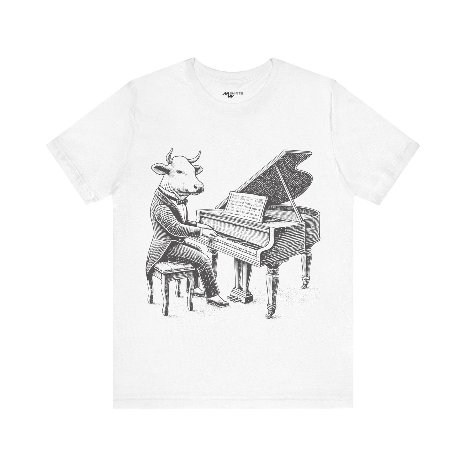 Cow in Smoking Jacket Piano Tee - Quirky Unisex T-Shirt 4XL