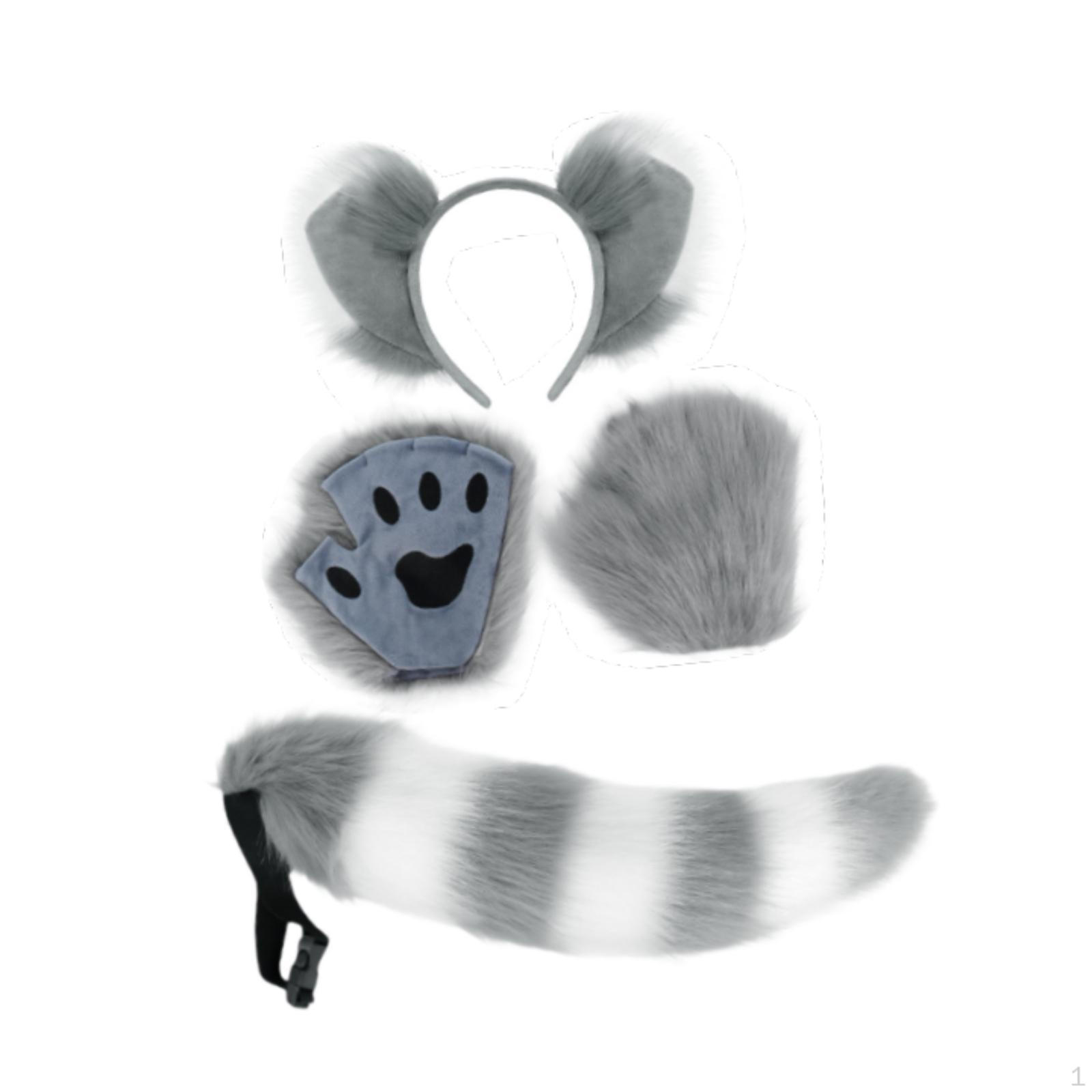 

Довге котяче вухо та хвіст тварини для карнавального фестивалю-маскараду Gray White