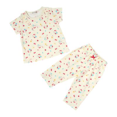 Hello Kitty with Name Tag Kids' Short-Sleeve Pajamas, 90cm, Moisture-Wicking, Quick-Drying, Loungewear/Sleepwear, (Product Number 290637)