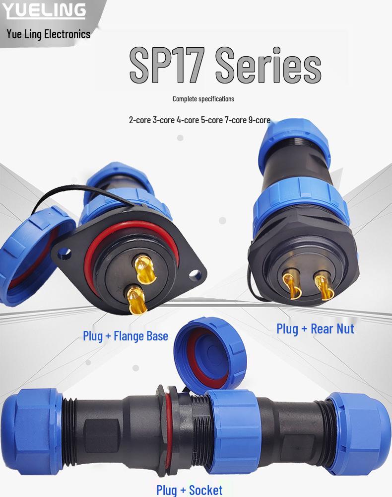 Yue Ling SP17 Series IP68 Waterproof Aviation Plug with Rear Nut Flange