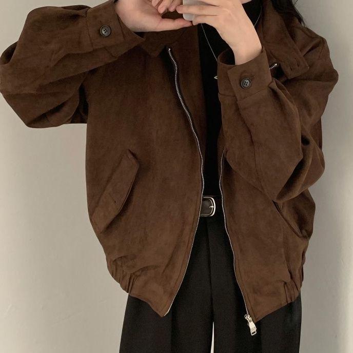 Trendy Women's Retro Suede Jacket: Petite High-End Short Style for Spring/Autumn 2026