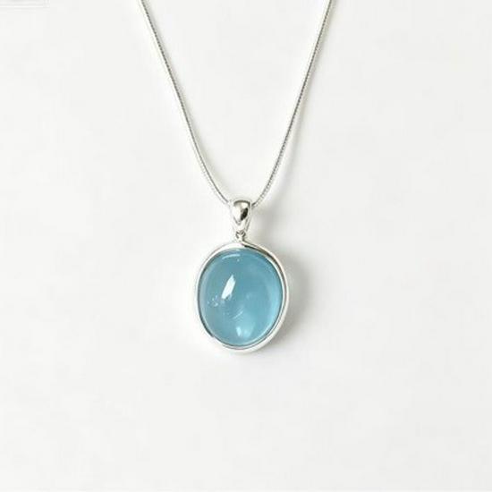 Aquamarin Mondstein Anhänger Halskette - Titanstahl mit Schlangenknochen Kette, High-End Nischen Design und Leichter Luxus Look