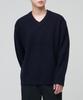 Lambswool Ribbed V-Neck Knit [Navy]