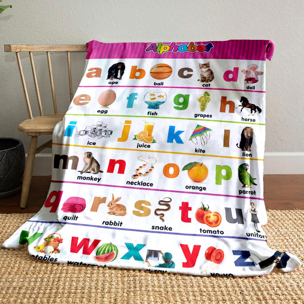 Alphabet Letters Paired with Corresponding Objects and Images. for All Seasons Blanket Lunch Break Throw Gift