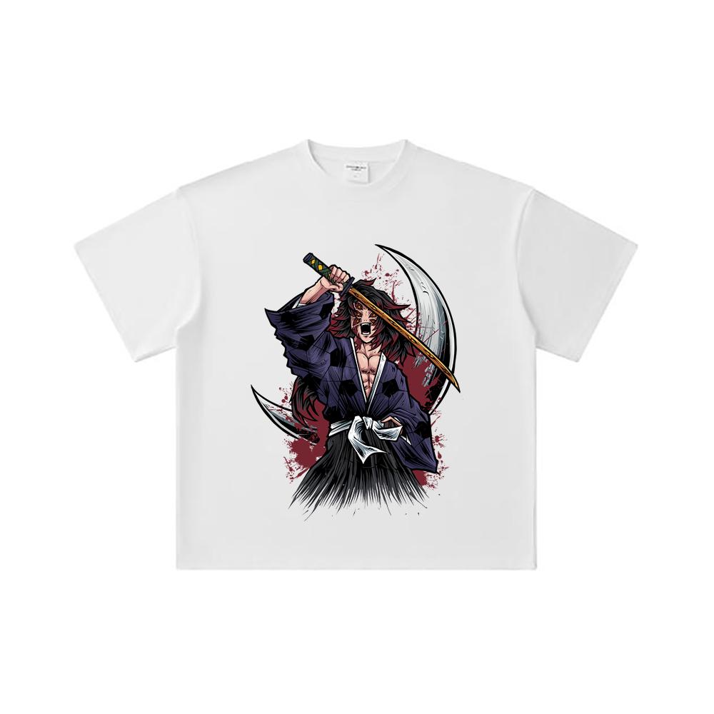260 GSM Double Yarn 32 Count 100% Cotton Demon Slayer V5 Kokushibo Print Unisex Heavy Cotton T Shirt