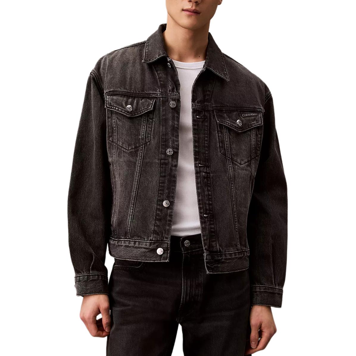 

Calvin Klein Minimalist Comfortable Versatile Fashionable Polo Collar Long Sleeve Denim Jacket Men jackets Black 4RB796G-310 L