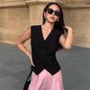 Gilet Suit da Donna Scollo a V Senza Maniche Abbottonatura Frontale Orlo Appuntito Monocolore Vestibilità Slim Top Gilet Casual da Ufficio