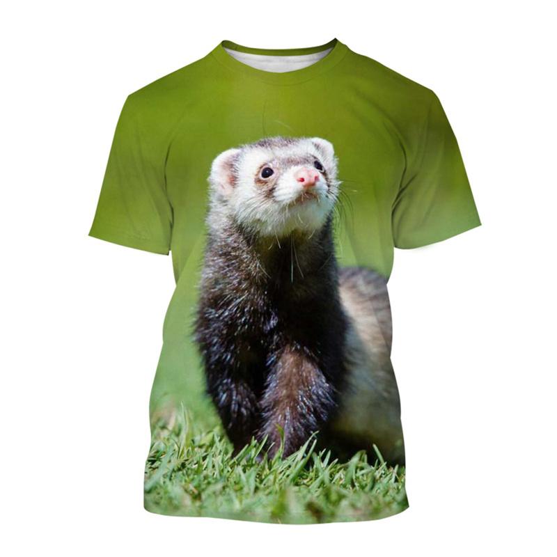 Summer 3D Printing Animal Cute Ferret T-shirt Men Women Casual Fashion Short Sleeve Oversized Round Neck Tees Children T Shirts