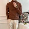 Men Half Zipper Long Sleeve Solid Color Business Fitted Knit Sweater Bottoming Shirt