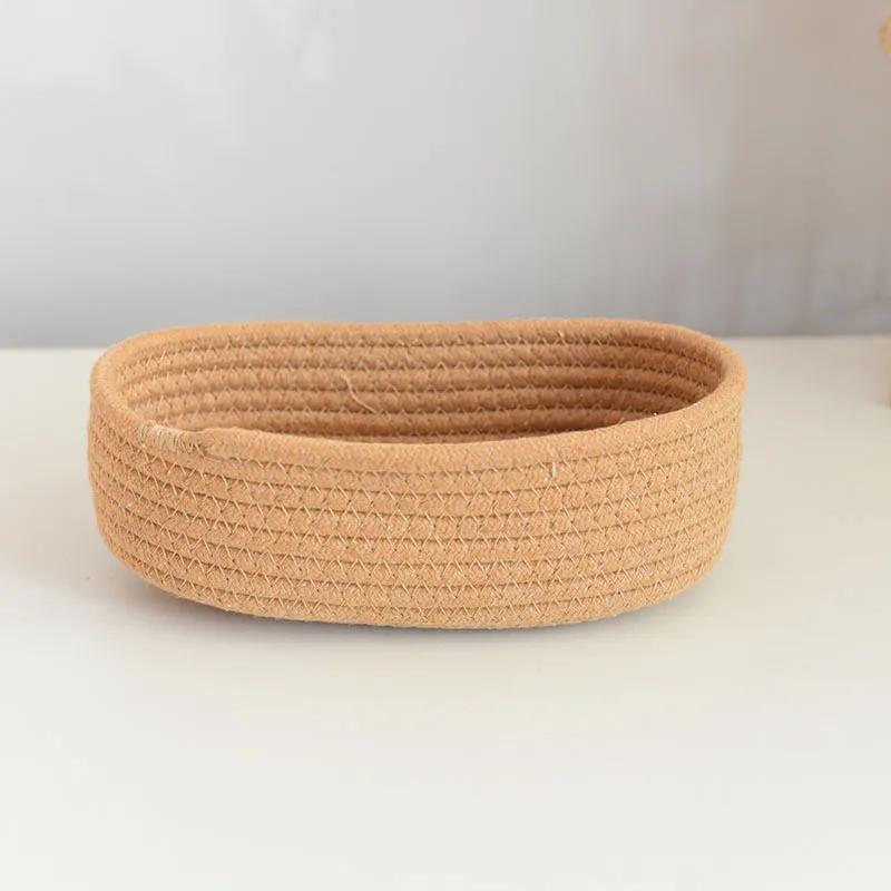 Скандинавские плетеные вручную корзины для хранения из хлопковой веревки настольный органайзер для мелочей коробка для детских игрушек корзина для грязного белья S коричневый 2300₽