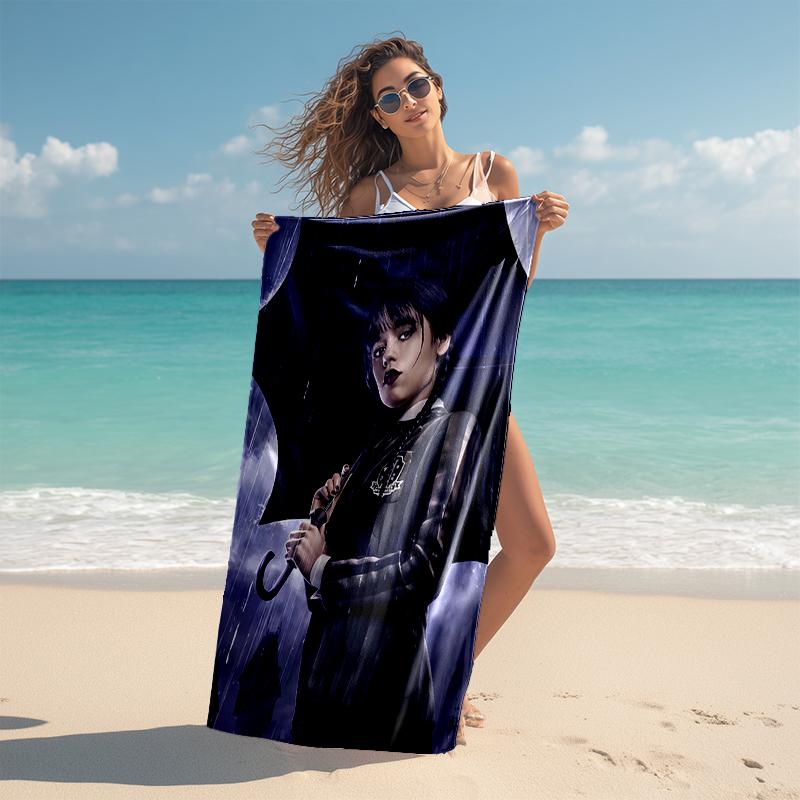 1pc Wednesday (4) Beach Towel, Comfortable and Thick, and Swimming/Bath/Picnic/Camping Towel, Suitable for Seaside Beaches