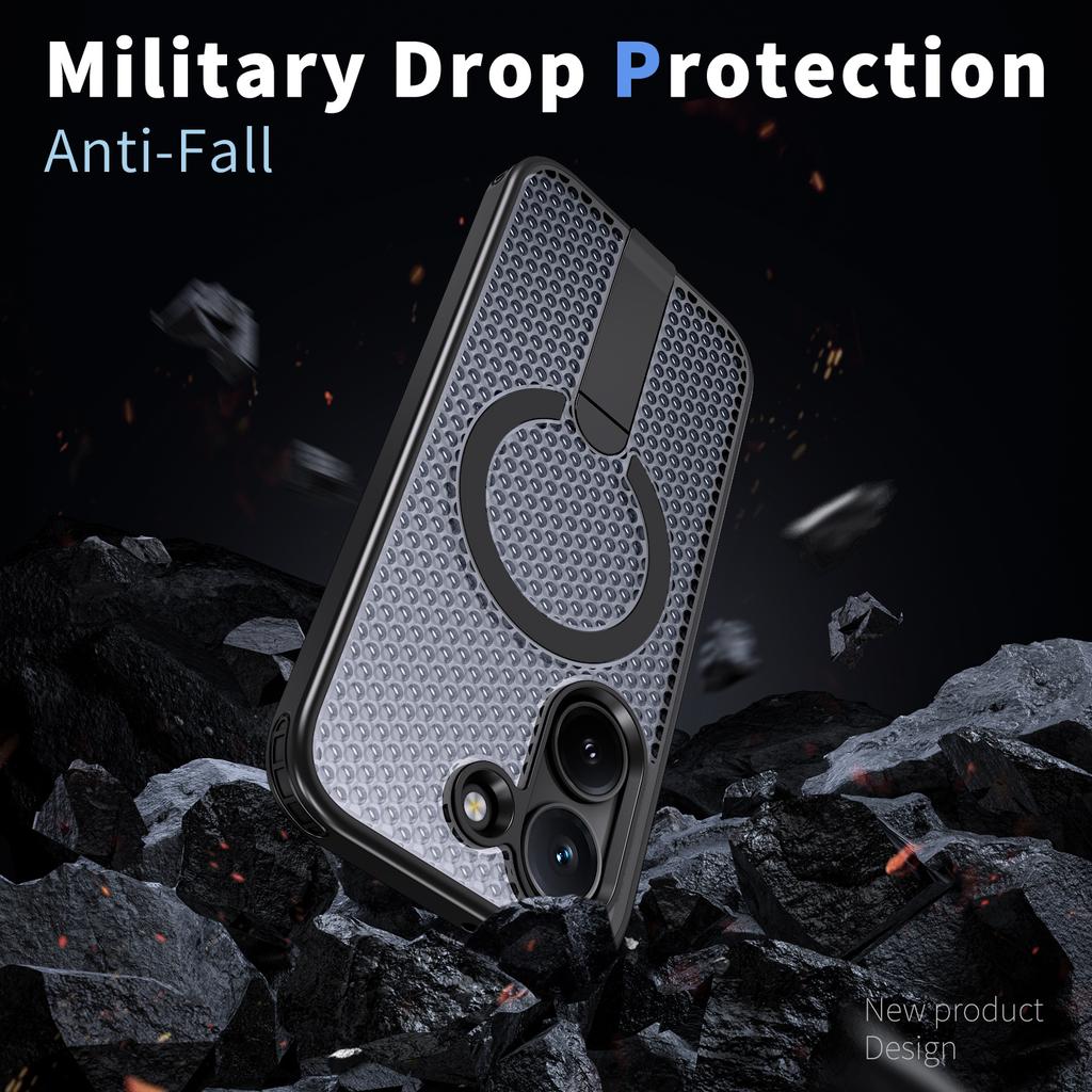 Anti-fall Cooling Hole Design Magnetic Case For Xiaomi Poco X8 Pro Redmi Turbo 5 5G Metal Bracket TPU Acrylic Phone Cover Fundas