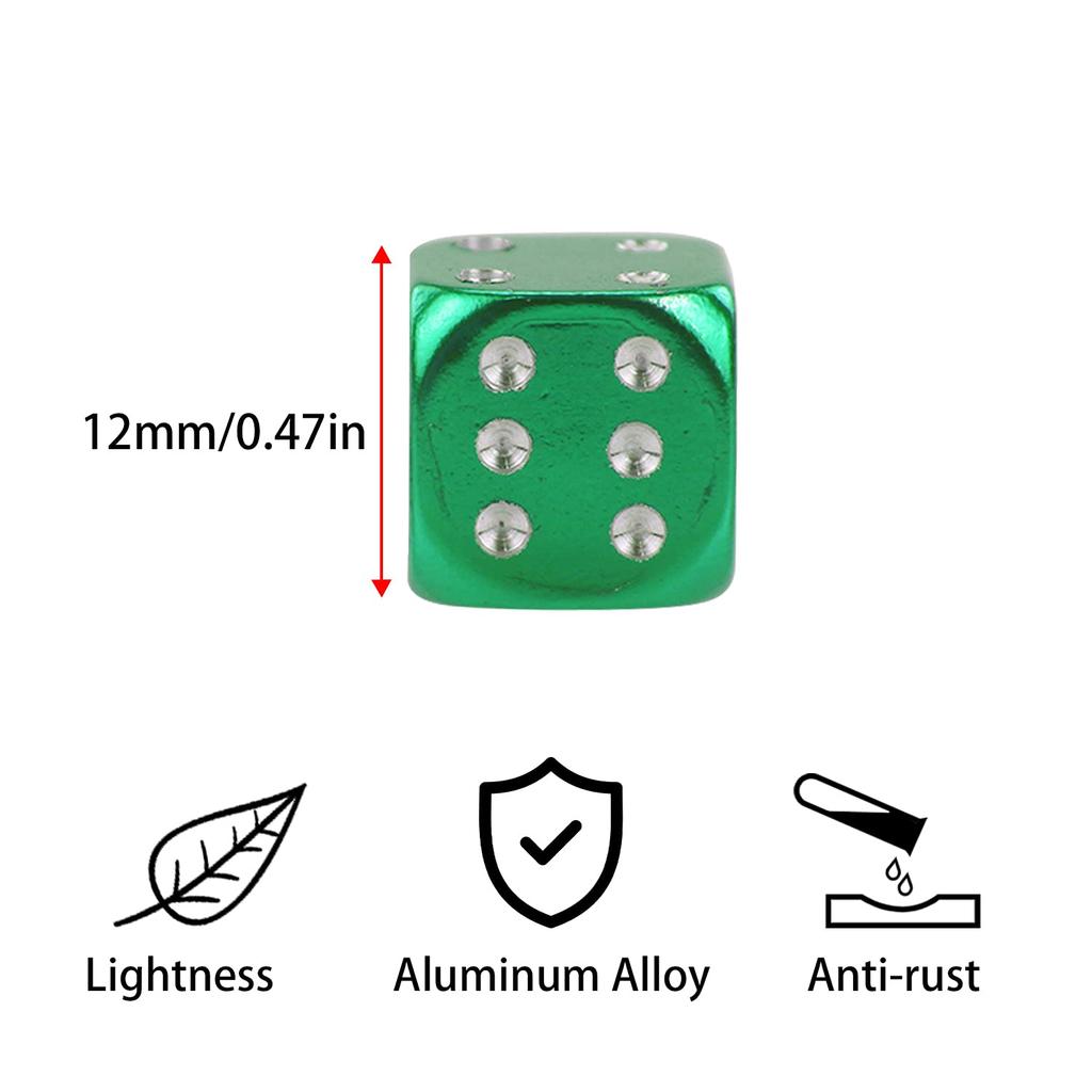 BOROLA New Dice Aluminum Shaved Air Valve Cap Tire Aluminum Anodized Corrosion Prevention for Automobiles, Motorcycles, Set of 5 (Green)