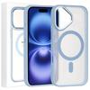 Hülle für iPhone 16, für MagSafe, ERBORD Matt Case, transparent / blau + Glas-Displayschutz