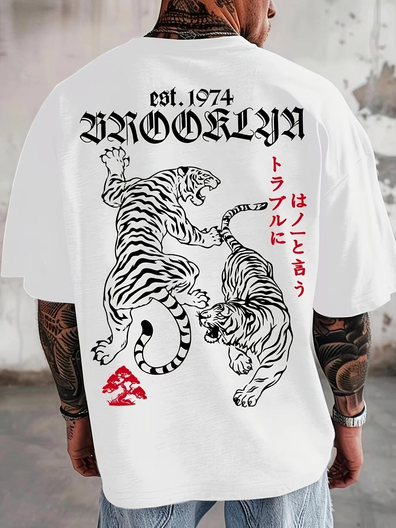 

Tiger Pure Cotton TShirt Retro Streetwear Men Fitness Muscle Fit White Graphic Tee Street Style - Men s Summer Cotton Graphic... S разноцветный