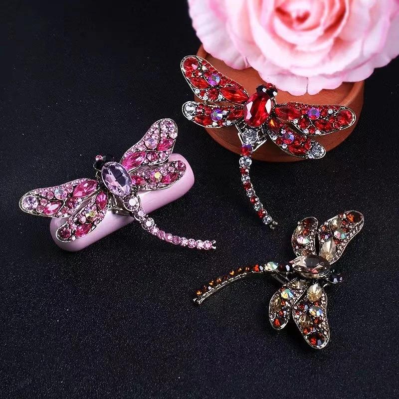 Retro Dragonfly Brooch Female Alloy Inlaid with Diamond Heavy Industry Insect Safety Pin Suit Coat Collar Fashion Pin Accessory
