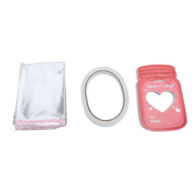 Kids Valentines Cards Set - 30 Jar Designs with Adhesive & Bags