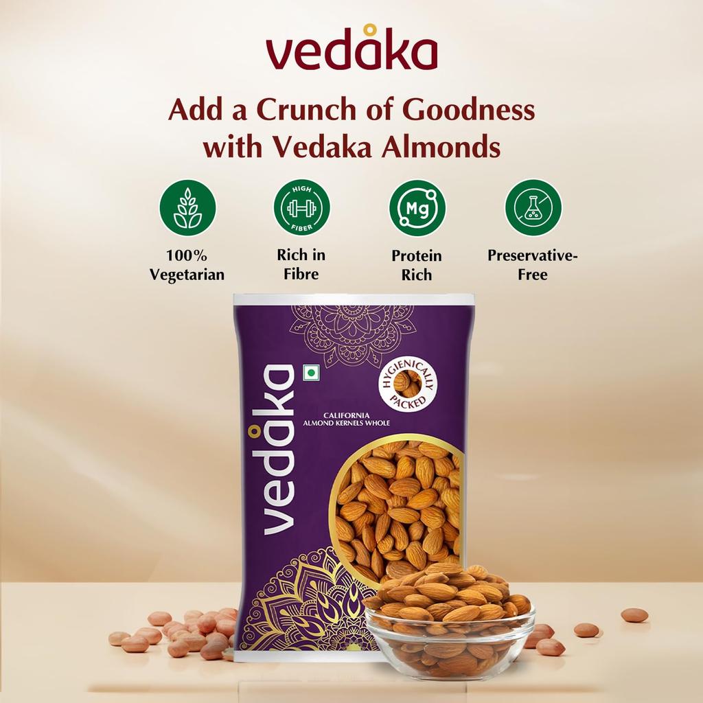 Amazon Marke - Vedaka 100% Natürliche Kalifornische Mandeln | 500 G | Badam Giri| Reich an Ballaststoffen |Reich an Protein und Ballaststoffen| Nüsse & Trockenfrüchte