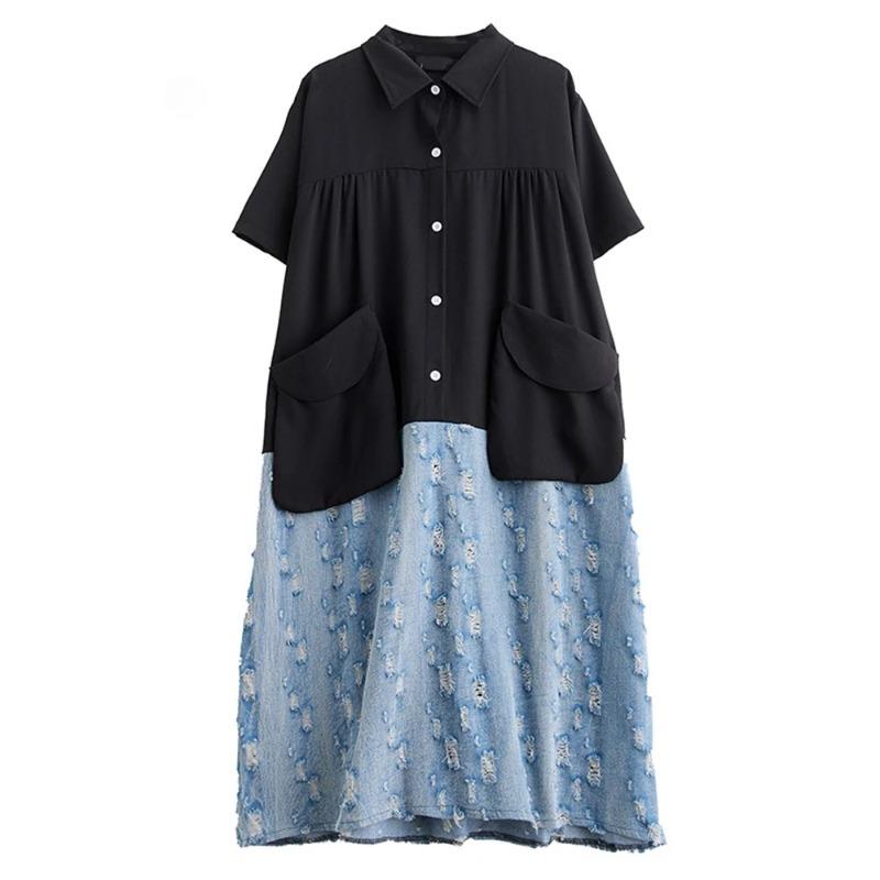 

XITAO Contrast Color Patchwork Pocket Female Dress ZMY1059 One Size чёрный