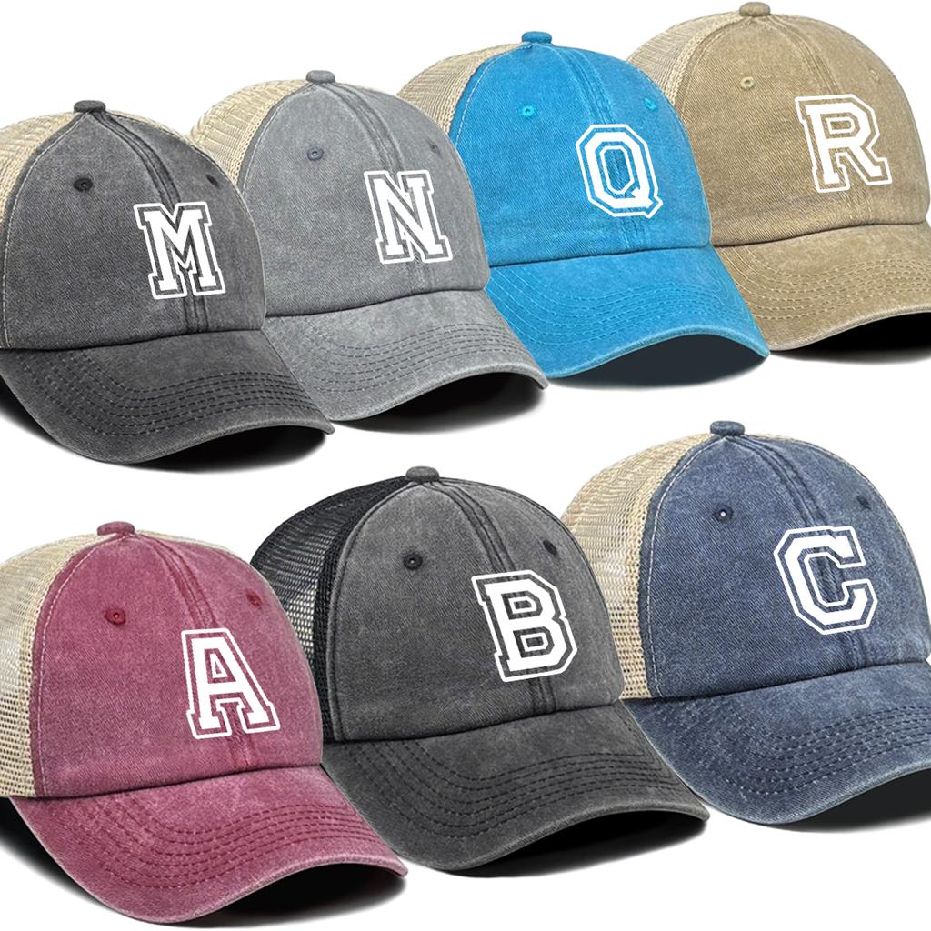 White Hollow Letter A-Z Print Adjustable Mesh Cap Man Caps Leisure Unisex Snapback Baseball Cap Ideal Choice For Outdoor Sports