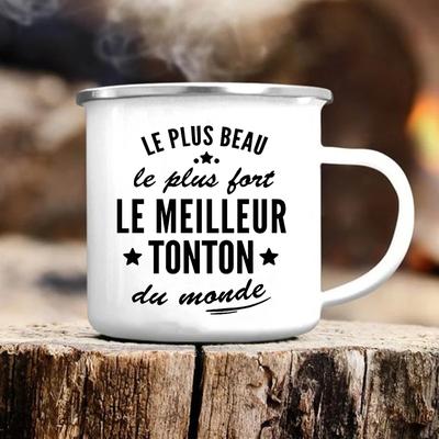 Bester Onkel der Welt Druck Tassen Kreative Kaffeetassen Getränke Wasser Tee Camping Emailletasse Outdoor Henkel Trinkgeschirr Tonton Geschenk