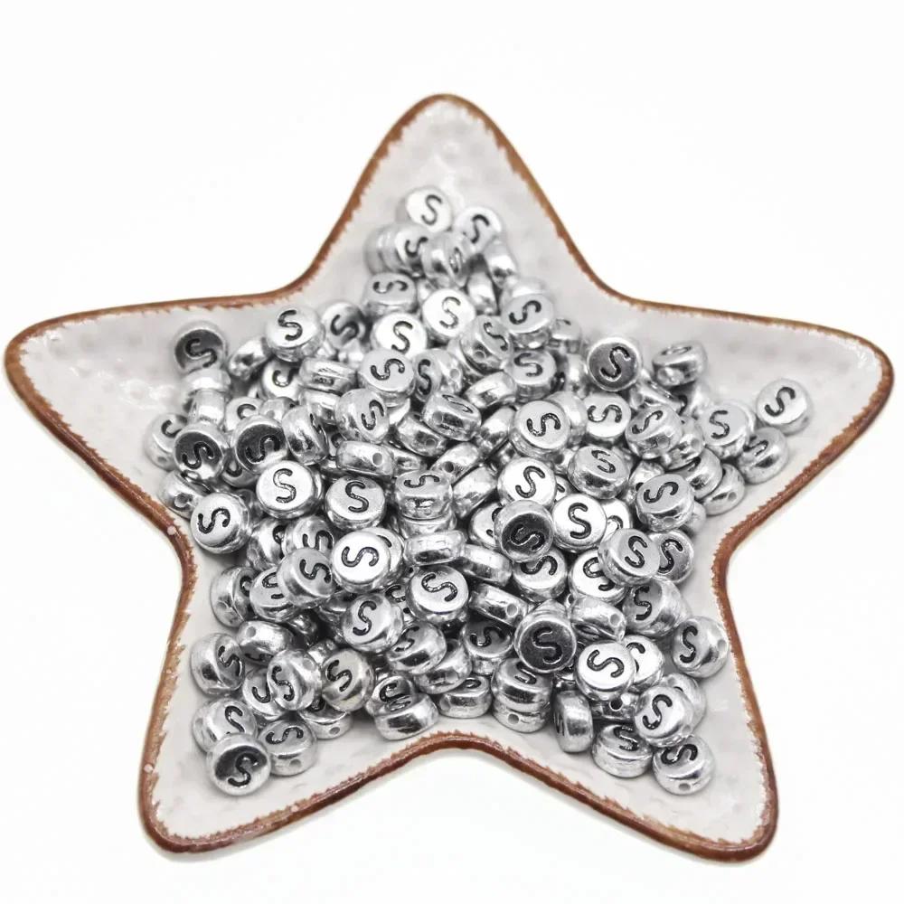 

100-500 шт. серебряного цвета AZ 26 бусины с буквами круглые свободные акриловые бусины с буквами алфавита для изготовления ювелирных изделий своими руками браслет ручной работы 100PCS