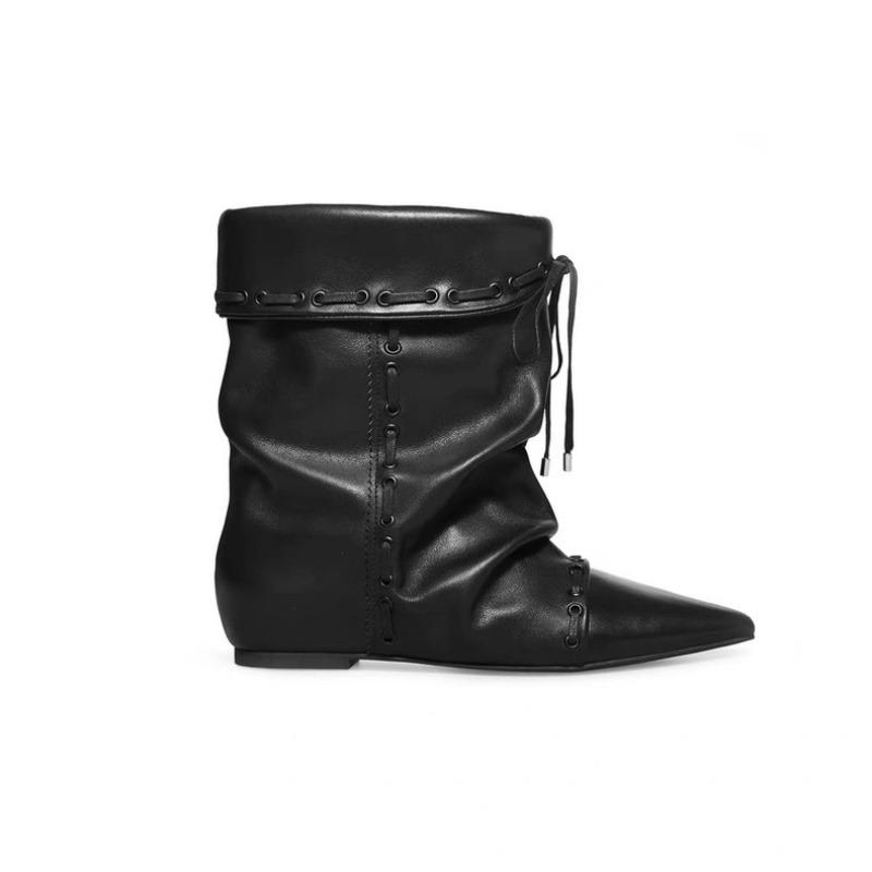 Insole Height-increasing Pointed-toe Shoes, Short Boots, Women's Autumn and Winter Fashion Shoes, Mid-calf Boots