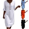 Casual Cotton Linen Midi Sundress with Ruffle Sleeves and Button Details