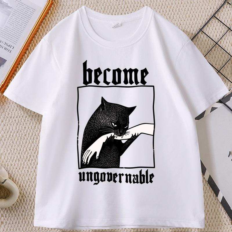 Men's T-shirts Funny Become Ungovernable Funny Graphic Cat Biting Hand T-shirt Vintage Graphic Tee Silly Cats Tshirt