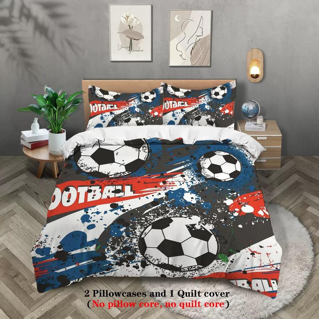Bedding Three-Piece Set 3D Digital Printing Ink Splashing Football Quilt Cover Three (Four)