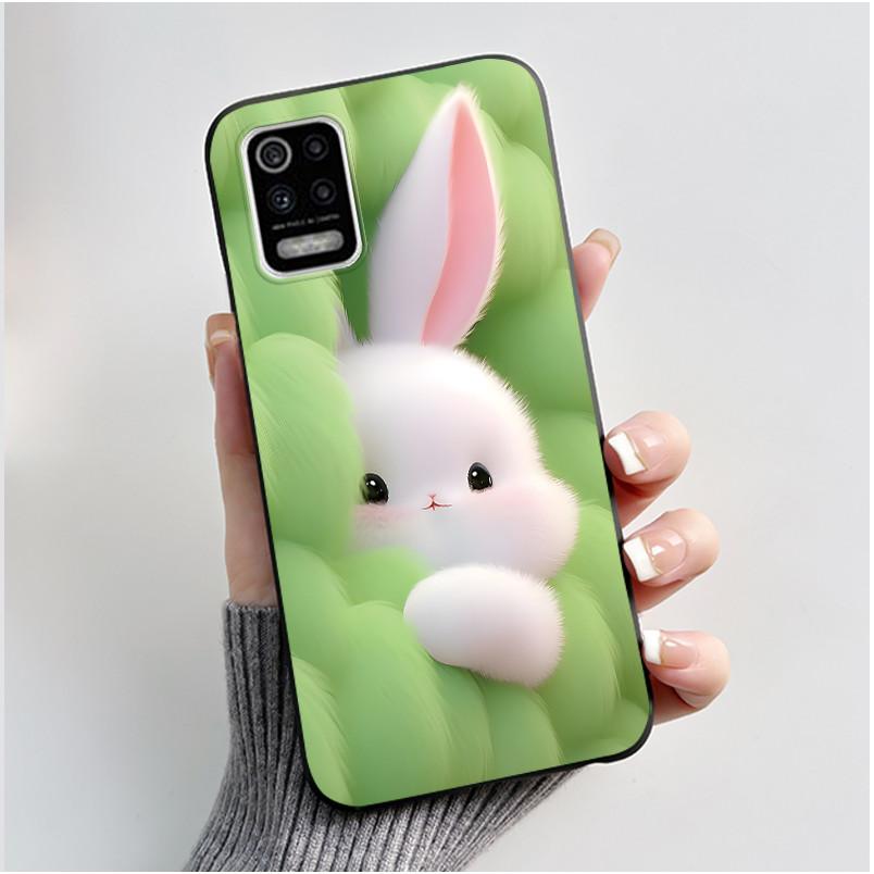 Case For LG K52 Q52 K62 Phone Case Luxury Cute Love Rabbit Funny Ultra Thin Slim Soft Black TPU Silicone Protective Back Cover