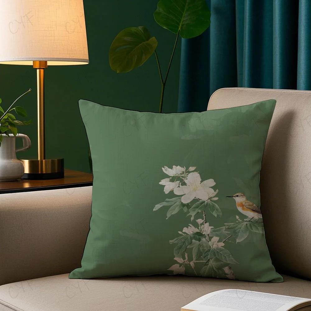 Chinese style flower Flower and bird printing Pillow Case Pillowcase Anti-dustmite Pillow Invisible zipper silky short plush Sof
