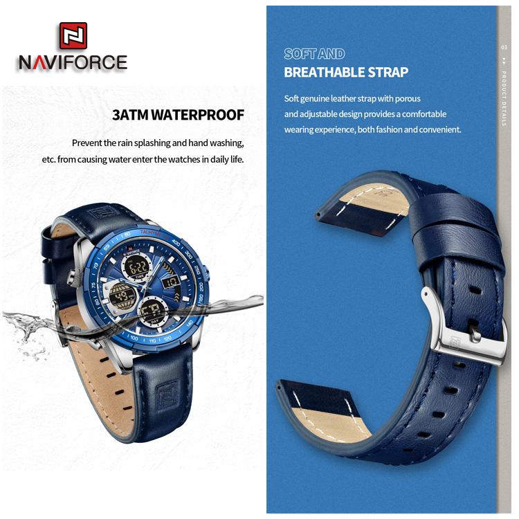 Naviforce Relojes para hombre NF9197L Doul Display, reloj de pulsera electrónico Digital LED de cuarzo resistente al agua para regalo