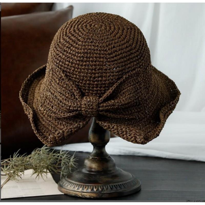 Womens Wide Brim Foldable Straw Hat Beach Sun Protection UV With Adjustable Band