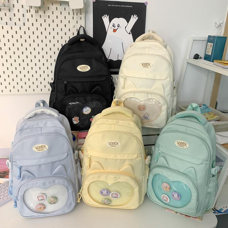 Solid Color Middle School Student Schoolbag Girls Cute Large Capacity Backpack Women Travel Backpack