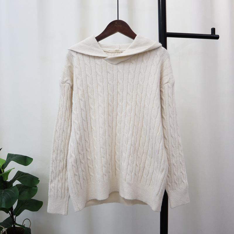 Twist Hooded Sweater Pullover Women's Autumn and Winter New Retro Loose Lazy Soft Waxy Knitted Sweater Top