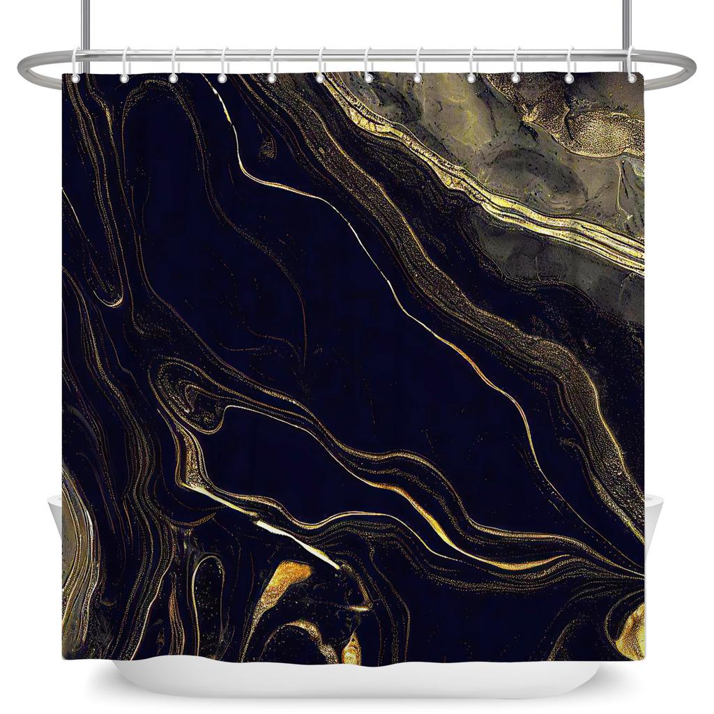 Marble Texture Shower Curtain Abstract Fluid Art Print Waterproof Bath Curtain Bathroom Decor Multiple Color Polyester With Hook